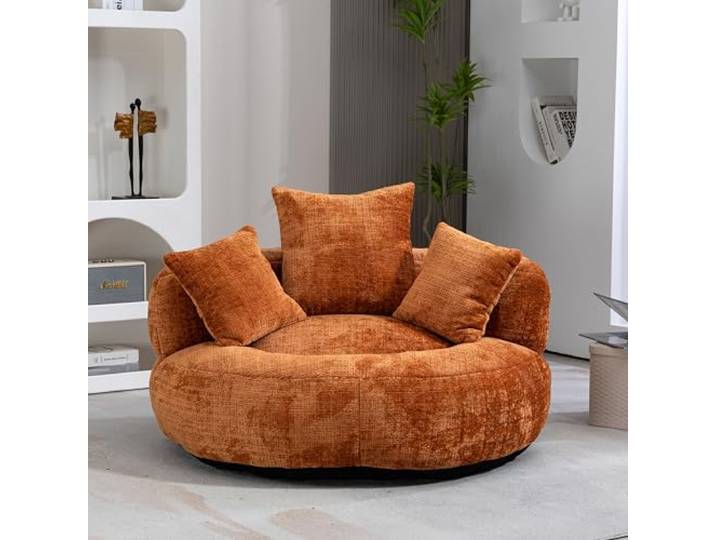 Ball & Cast Sitzsack, Durable Komfort Chenille Lazy Bag, Beanbag Chair mit 3 Kissen für Schlafzimmer, Büro, Orange, 1 Sitzplatz