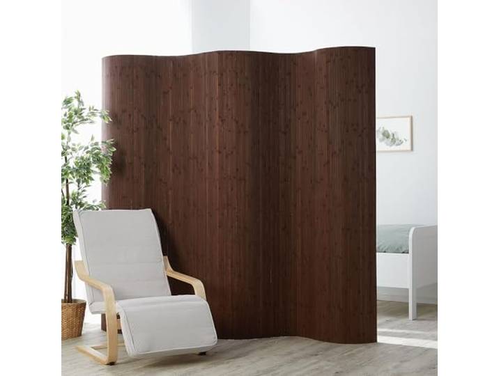 Homestyle4u Paravent Raumteiler Innen Bambus Dunkel Braun 195 cm hoch Raumtrenner Trennwand Rollbar in Wellenform für Ordnung, Sichtschutz & Sonnenschutz