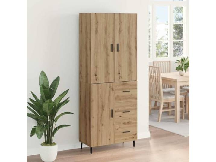 KTHLBRH Sideboard 2 Stück Eiche Handwerk 69,5 x 34 x 180 cm Mehrschichtiges Holz, 3 Schubladen, 3 Einlegeböden, 3 Türen, großer Raum, modernes Design