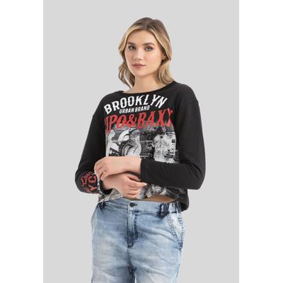 T-Shirt CIPO & BAXX "LONG SLEEVE T-SHIRT", Damen, Gr. L, schwarz, 65% Baumwolle, 35% Polyester, bedruckt, Basic, regular fit, Rundhals, Shirts T-Shirt, hohem Tragekomfort