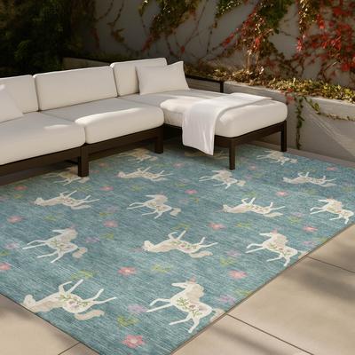 Addison Rugs Machine Washable Indoor/ Outdoor Kids Unicorn Chantille Rug