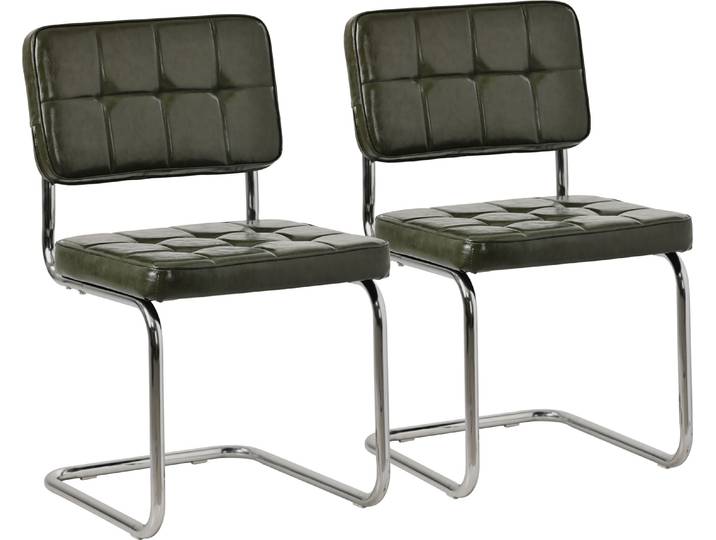 Lot de 2 chaises cantilever en simili vert kaki MARIA