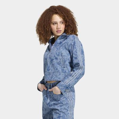 Outdoorjacke ADIDAS ORIGINALS "ADIDAS LIBERTY LONDON FIREBIRD", Damen, Gr. L, blau (medium vintage denim, light denim), Obermaterial: 100% Baumwolle, Jacken Outdoorjacke