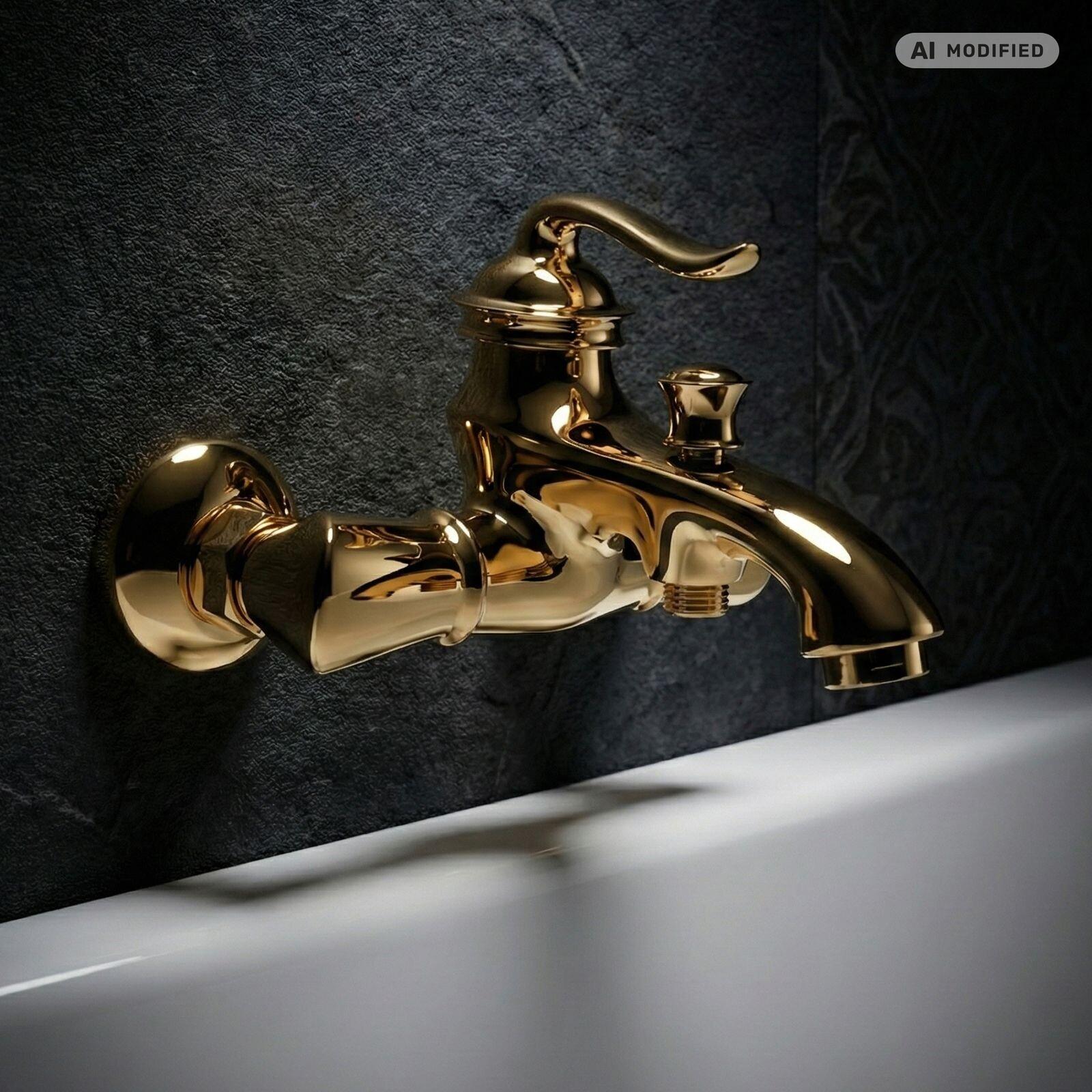 PaulGurkes Gold Wannenarmatur Aufputz Retro Nostalgie Mischbatterie