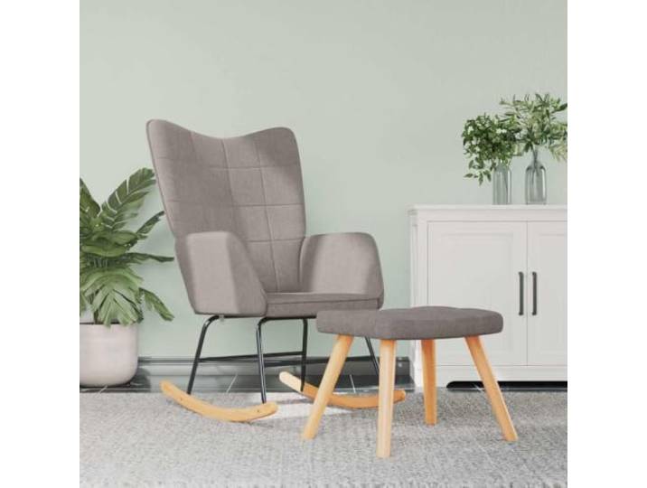 Schaukelstuhl mit Hocker, Stoff, Taupe, gepolstert, Stahlrahmen Elegantes Design, weiche Sitzfläche, stabile lange Schienen, langlebige Stahlbeine, Verwendung im Innenbereich