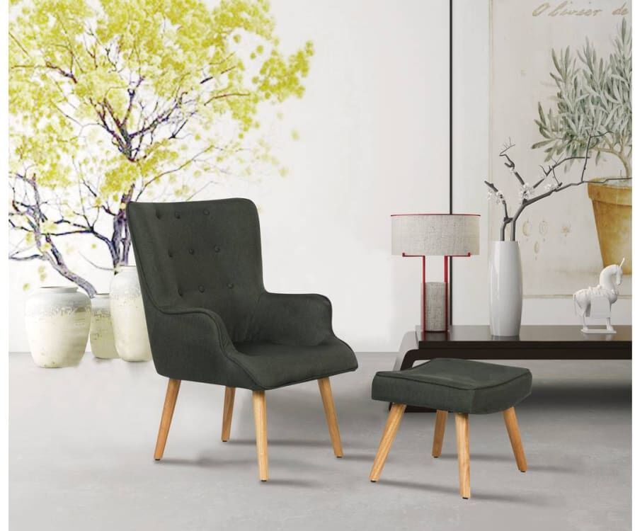 Habitat & Jardin Fauteuil en lin gris foncé Gris 74x93x81cm