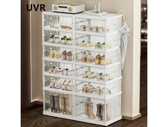 Armoire à chaussures pliante UVR, boîte de rangement de collations multicouche, armoire de rangement de chaussures en plastique, porte, étagère de grande capacité, meubles de maison