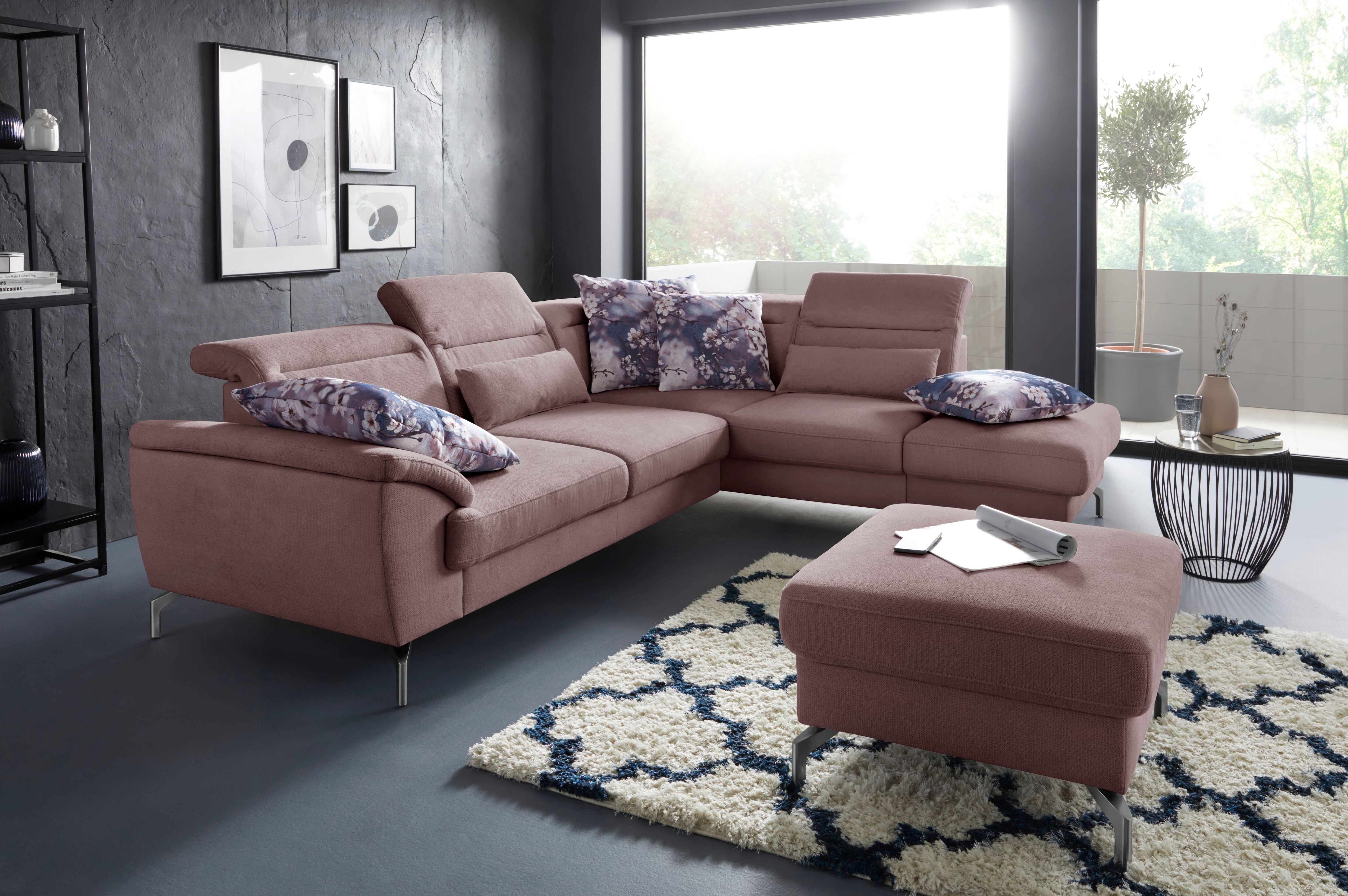 Hocker SIT & MORE "Percy", lila (flieder), B:72cm H:46cm T:72cm, Hocker, Hocker, Fusshöhe 15cm, wahlweise mit unterschiedlichen Fussfarben flieder B/H/T: 72cm x 46cm x 72cm, Luxus-Microfaser Paris,mit satiniertem Nickelfuss