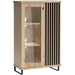 VITRINE Caya mit zwei Türen, Metalbeinen und LED-Beleuchtung