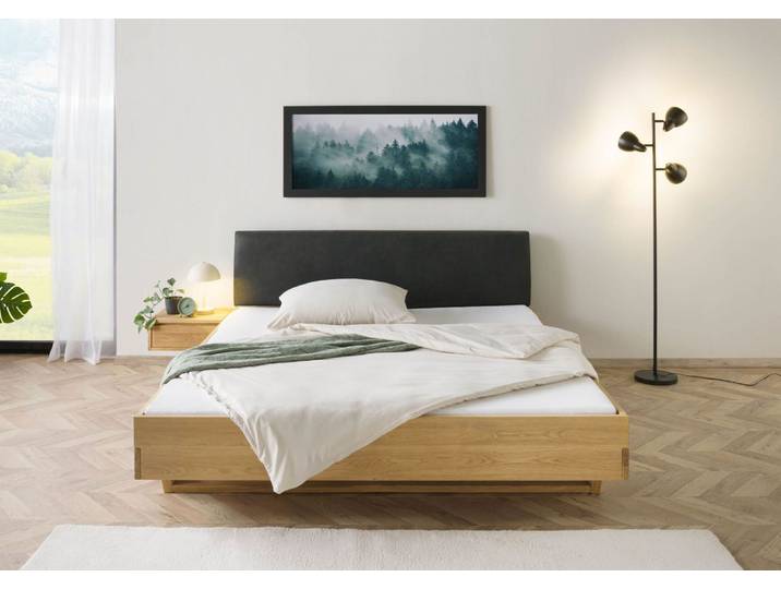 Bett mit Nachttisch links Fichte 140x200x85 natur gebeizt / geölt, Kopfteil anthrazit FICHTELBERG #53