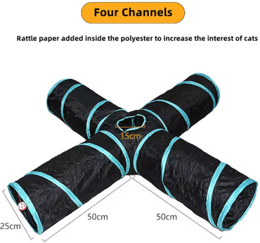 Inspire Picks Foldable Cat Play Tunnel Breathable Indoor Cat Toy With Crinkle Paper four Tunnels