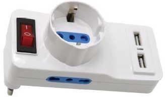V-Tac Adattatore Multipresa Triplo Bipasso/schuko Presa Tedesca E Prese/bipasso Standard Italiano Con 2 Prese Usb E Interruttore Luminoso - Sku 8830