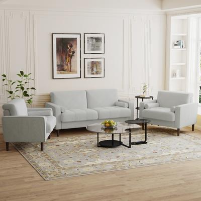 Lumibee 3-Piece Corduroy Tufted Club Armchair and Loveseat Set for Living Room