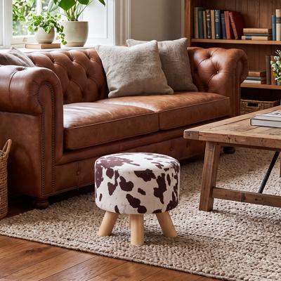 Adeco 11.2'' W Round Upholstered Footstool Ottoman with Wooden Legs