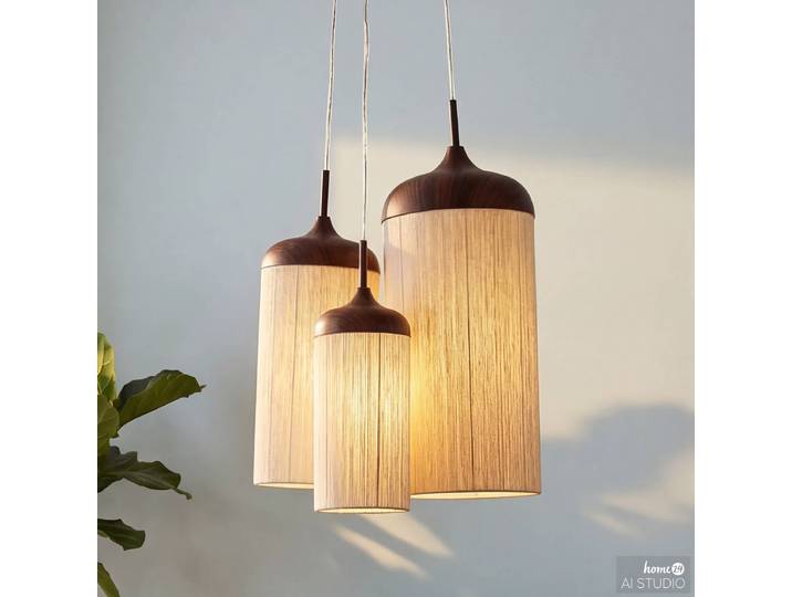 Suspension ZAFKA 50 x 150 x 50cm Beige Tissu mélangé E27