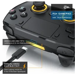 CSL 4x Controller Bluetooth Playstation 4, 13 Tasten, Akku Analogsticks, Dual Vibration, Touchpad (PC, PS4), Gaming Controller, Schwarz