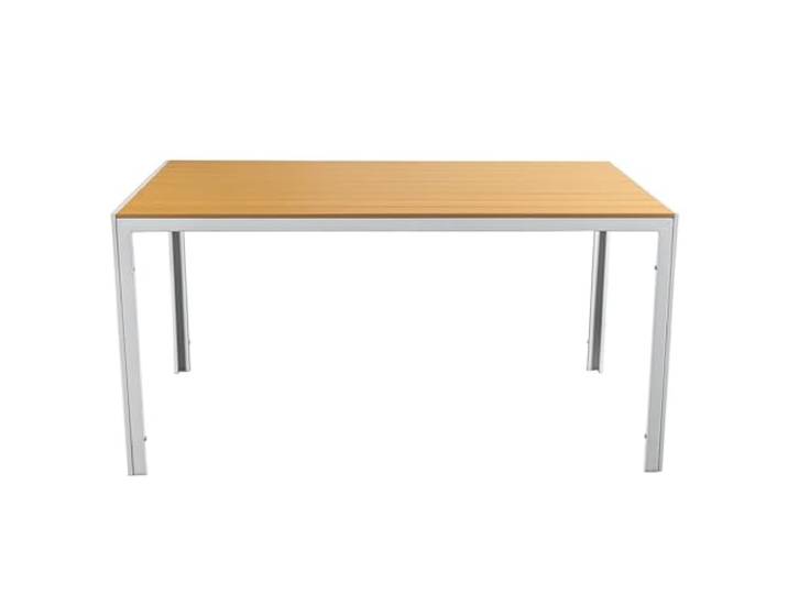 DRW Weißer Stahltisch und Tischplatte aus Polyethylen, Naturholz, 150 x 90 x 74 cm
