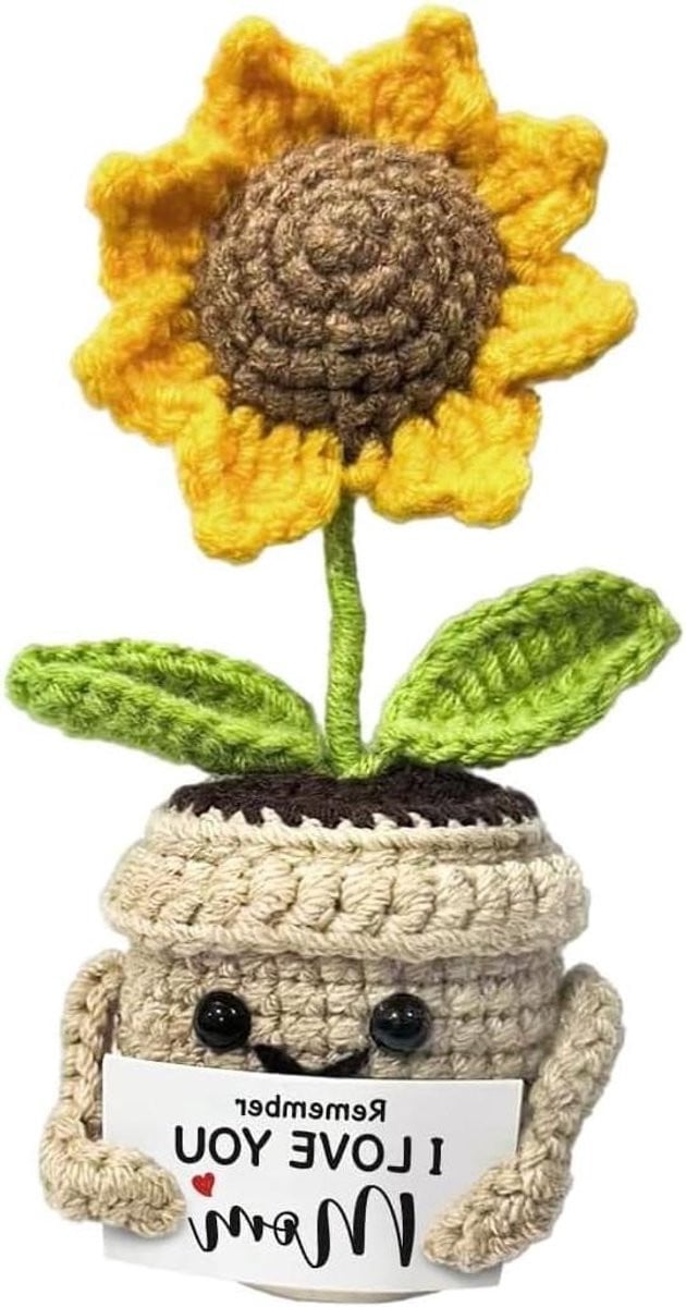 Handgemaakte Gele Gebreide Zonnebloem Decoratie - 12 x 7 cm