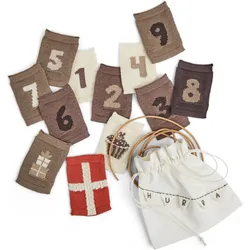 Smallstuff - Birthday 1-9, cake, flag, present and leather string in fabric bag - Natural - 11x7 cm