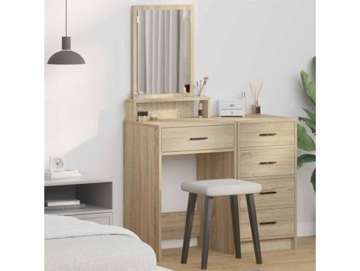 Schminktisch Sonoma-Eiche 50x41x140 cm Holzwerkstoff mit Spiegel Robuster Holzwerkstoff, matter Look, pflegeleichte Oberfläche, viel Stauraum, einfache Montage zu zweit