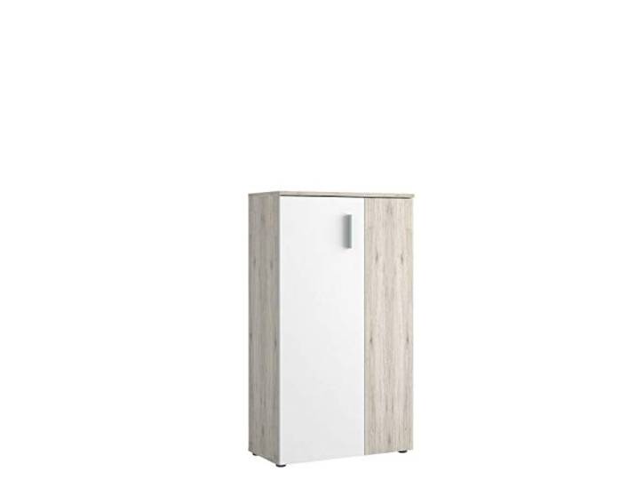 FORTE Boots Schuhschrank 70, Schuhschrank mit 2 Türen, Flurschrank, Aufbewahrungsschrank, Abstellraum, Holzwerkstoff, Sandeiche Holzdekor/Weiß, 70 cm breit x 120 cm hoch x 34 cm tief
