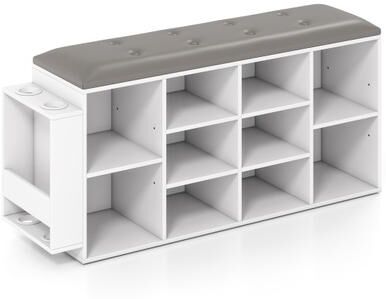 Costway Shoe Storage Bench with Umbrella Stand and Adjustable Shelf-White