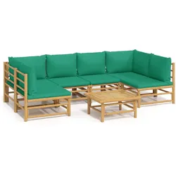 vidaXL 7-tlg. Garten-Lounge-Set mit Grünen Kissen Bambus