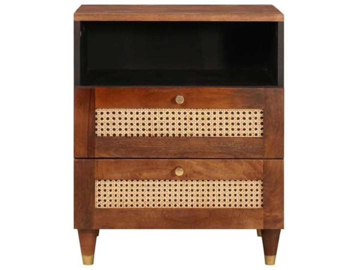 KTHLBRH Nachttisch mit Schublade, 50 x 33 x 62 cm, Mango-Massivholz Konische Beine, goldene Griffe, modernes Design, braun-beige, Nachttisch