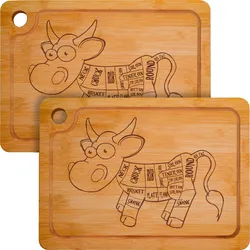 2x Massives Schneidebrett mit Saftrille 33x23cm - 20mm Bio Bambus Holzbrett Kuh