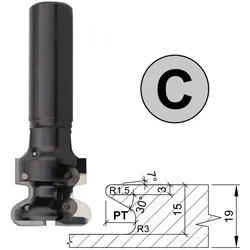 Aigner HW-Wechselmesser Griffmuldenfräser S=25mm Links mit 7 möglichen Profilen Profil "C" nur Fräser - C557-425CL