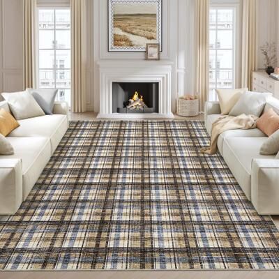 Garvee Timeless Check Washable Area Rug