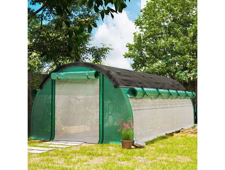 Outsunny Serre Tunnel 6x3x2m Plastique Vert Cadre Acier