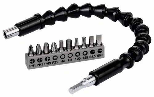 Bosch Accessories 2608522377 Bit-Set 11teilig Schlitz, Kreuzschlitz Pozidriv, Kreuzschlitz Phillips, Innen-Sechsrund (TX), Innen-Sechskant
