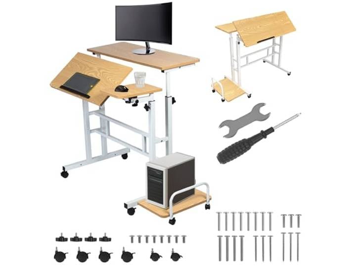 Table Mobile pour Ordinateur Portable Maclean\, Blanc\, Plateau 80x60cm\, 50kg Max\, réglage en Hauteur 67-115cm\, MC-124 W