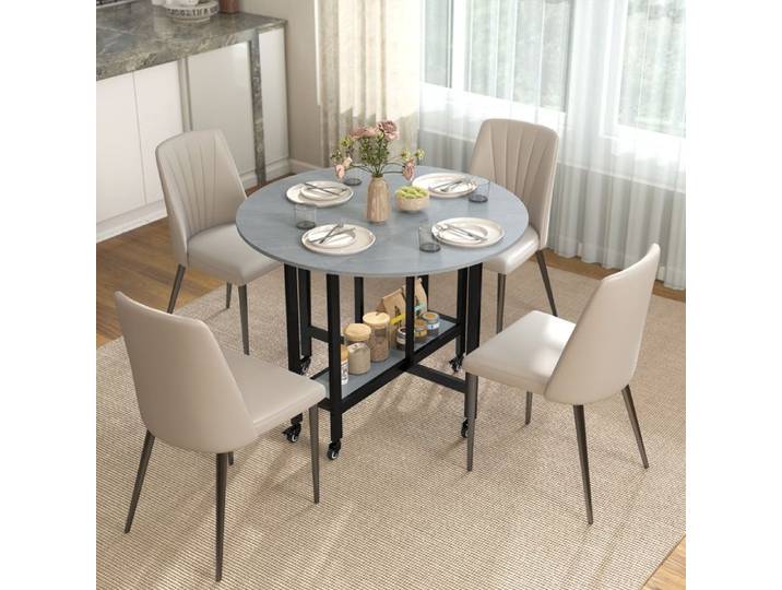 Table repas - MINIMAL - Extensible ronde - Plateau relevable - 6 roulettes (4 freinées) - 100x100 cm