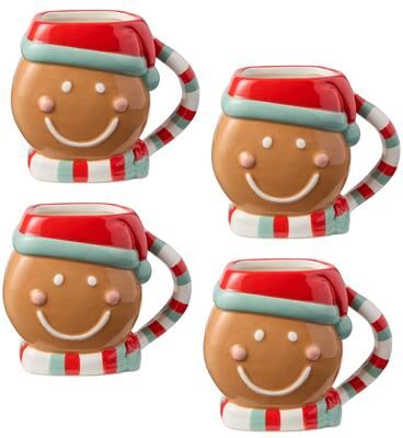 Certified International Christmas Whimsy Gingerbread Set of 4 3-D Mugs 18 oz.