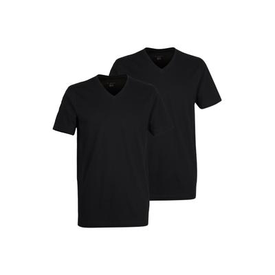 T-Shirt BUGATTI "Bari", Herren, Gr. 52, schwarz (schwarz, dunkel, uni), Interlock, Obermaterial: 100% Baumwolle, unifarben, Basic, Basic hüftlang, V-Ausschnitt, Shirts Multipacks Unterhemd, V-Ausschnitt, Kurzarm, basic, Baumwolle, weich, atmungsaktiv