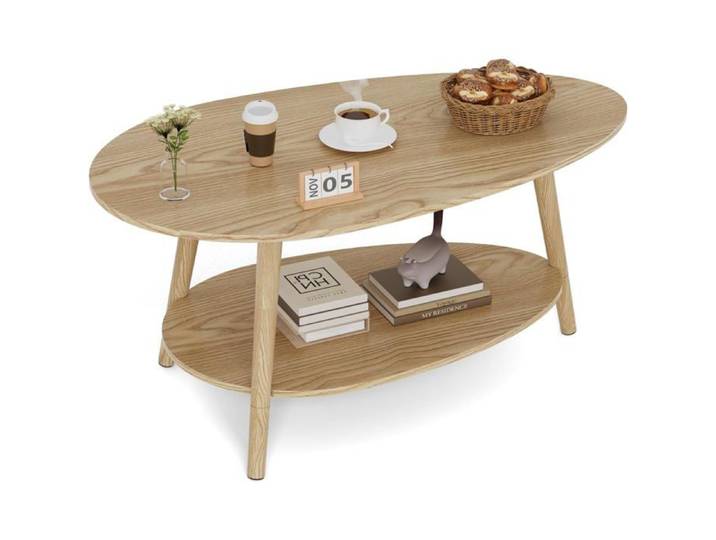 Table De Thé En Bois Massif Table De Salon Ovale À Double Niveau Table Ronde Pour Salon Table Basse Table D'Appoint Table À Thé Co