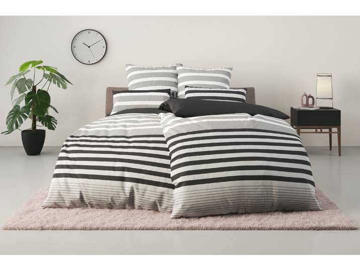 Bettwäsche GOODPRODUCT Majoran , grau (anthrazit), B/L: 135cm x 200cm, 1 Stk., 1 Stk., Linon, B/L: 80cm x 80cm, 2, Linon, Obermaterial: 100% Baumwolle, Bettwäsche, Bettwäsche, gestreifte Bettwäsche in 4 Qualitäten, Marke H.I.S by GOODproduct