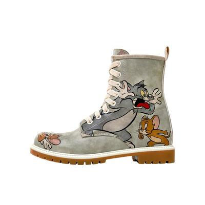 Schnürboots DOGO "Long Boots Schnürstiefel Tiny Trouble Damen Stiefeletten", Damen, Gr. 36, Normalschaft, grau, Lederimitat, Schuhe Schnürboots, Handgefertigt