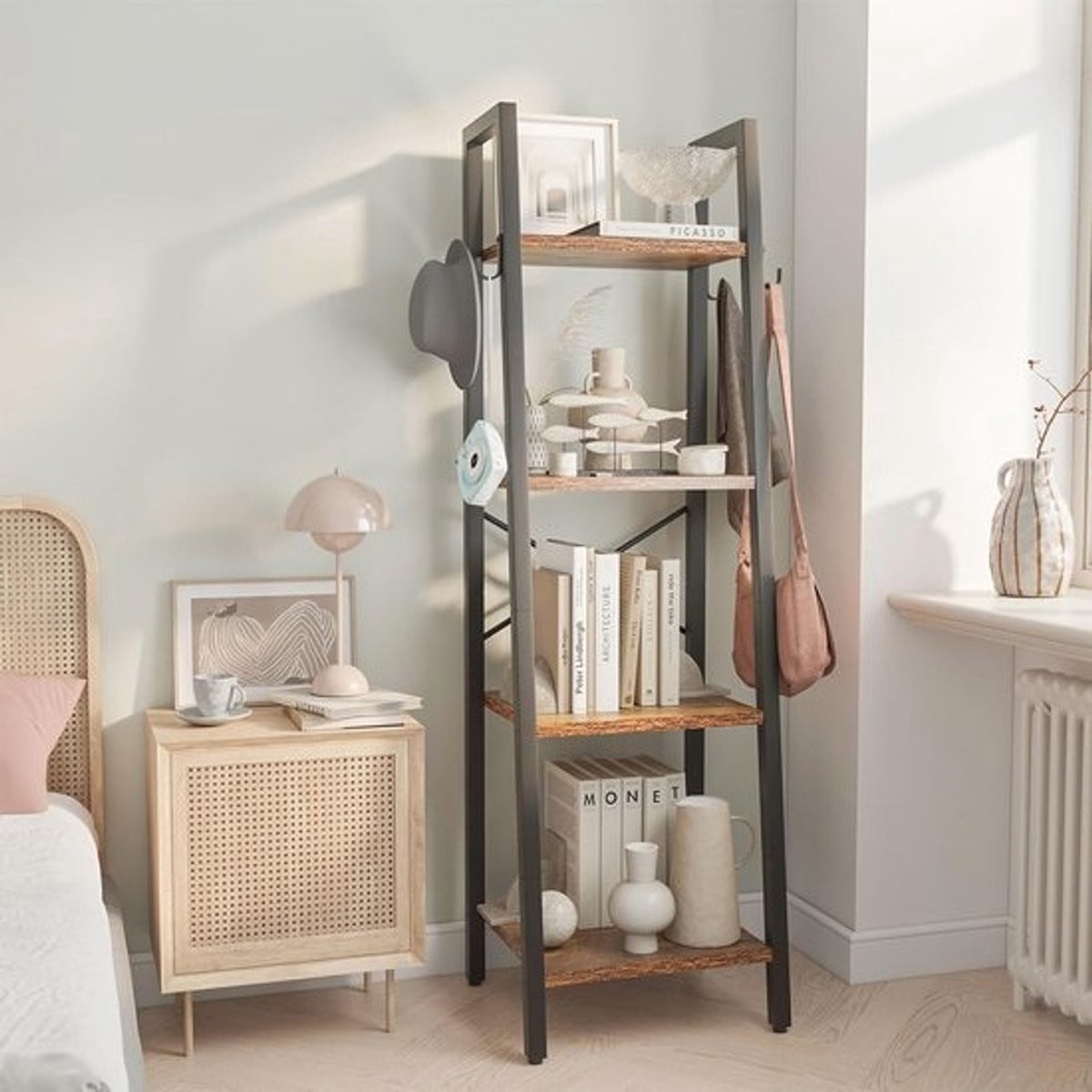 Merkloze 4-laagse ladder boekenkast, vrijstaande opbergorganizer voor de woonkamer, slaapkamer of keuken