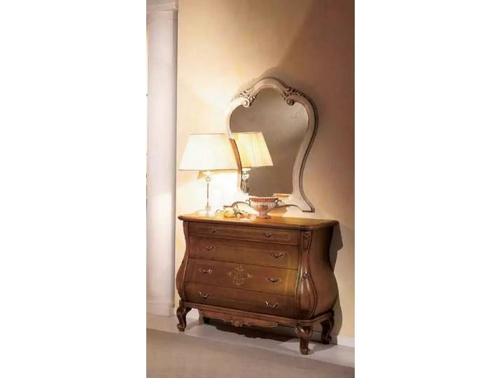 JVmoebel Sideboard Klassische Holzkommode mit Spiegel in warmem Braun (2 St., Kommode + Spiegel), Made in Italy