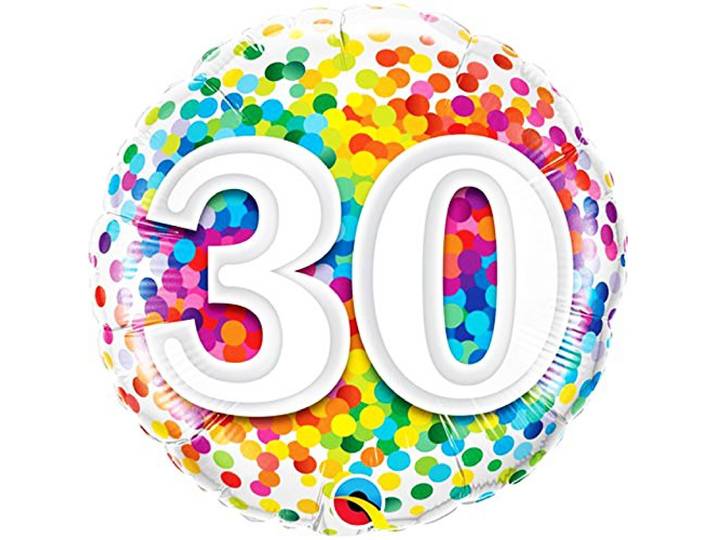 Folat - 30 jaar Regenboog Confetti Folieballon - 45cm
