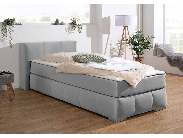 Boxspringbett, Samtoptik, Silber, 107×225 cm, Inkl. Kaltschaumtopper, Klassisch, Home Affaire