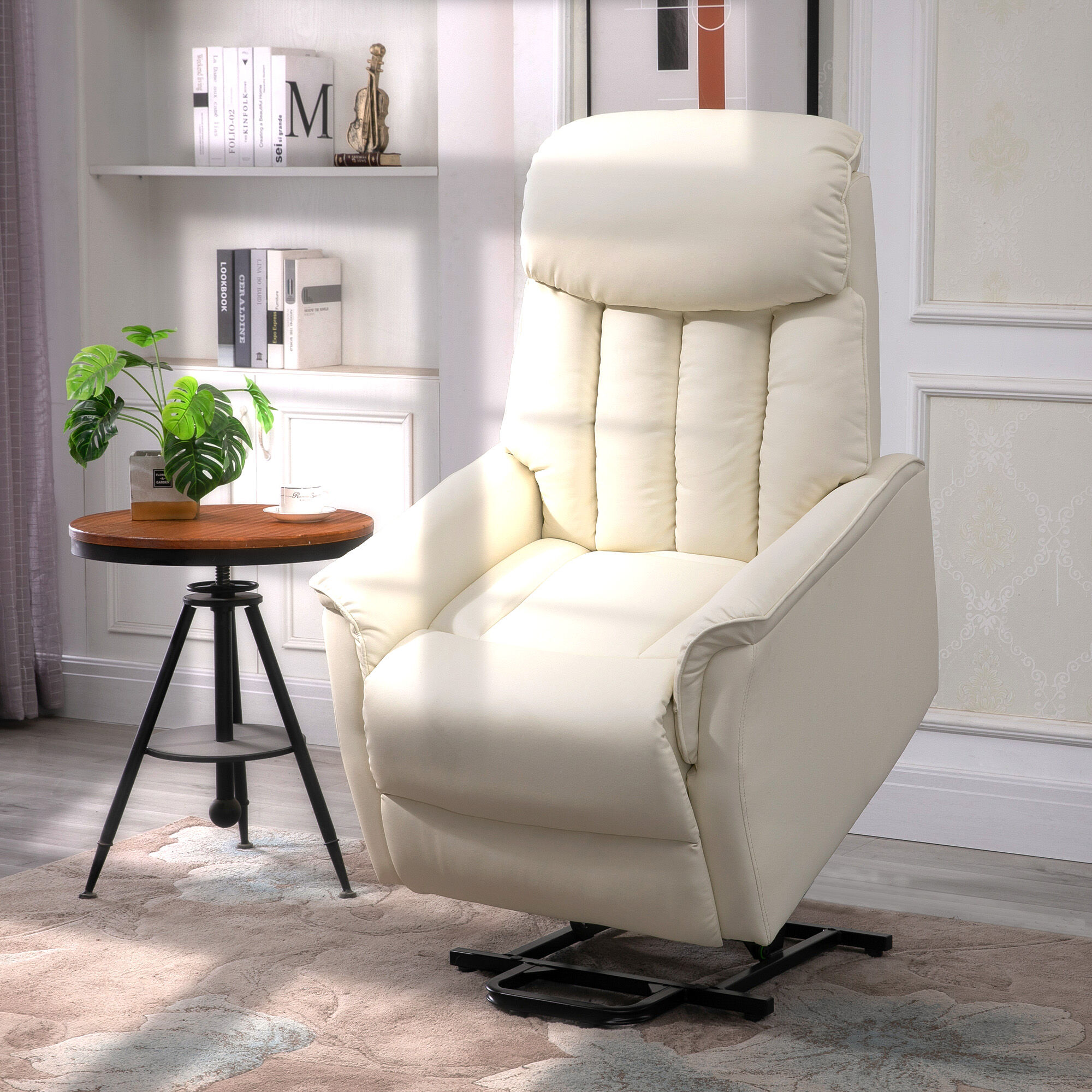 Altro Poltrona Elettrica Alzapersone Reclinabile 145°, Poltrona Relax Elettrica In Pelle Pu Con Telecomando, Tasche Laterali E Poggiapiedi Integrato, Crema