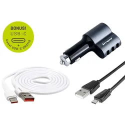 Myway Car Charger Auto Schnell-Ladestecker 3x USB + USB Ladekabel GRATIS
