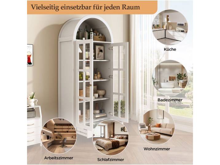 MEUBLIV Vitrine haute arche arrondie MDF blanc portes en acrylique 1 tiroir 75 x 35 x 170 5 cm