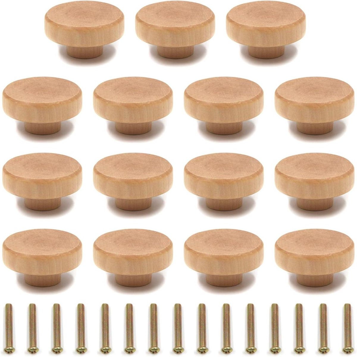 Ronde houten kastknoppen voor meubels en lades - Houtkleur - Diameter: 38 cm