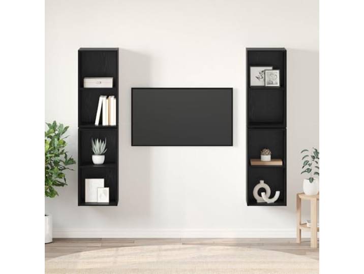 HEFZGDB Wand TV Schrank mit Regal 4 Stücke Schwarz Eiche 37 x 37 x 72 cm Modulares Würfelregal-Set für Wohnzimmer Büro Aufbewahrung Wandmontage Rustikaler Stil Stauraum