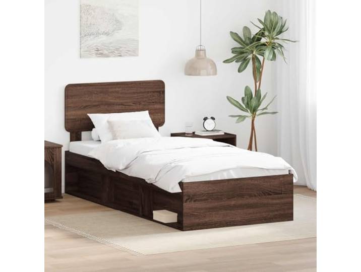 RJPLMFV Bettgestell, massives Kiefernholz, Braun, 100 x 200 cm Kopfteil Kiefer massiv, inklusive Lattengestell, modernes Design, einfache Montage